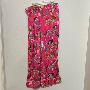 Karen Mabon Vibrant Pink Animal Print Cropped Pajama Pants Modern Bohemian
